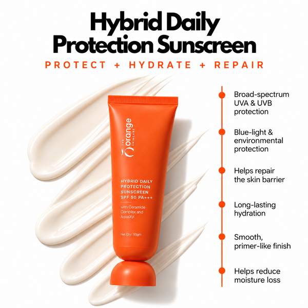 Orange Skincare Hybrid Daily Protection Sunscreen SPF 50 PA+++ for sun protection, hydration and skin barrier support