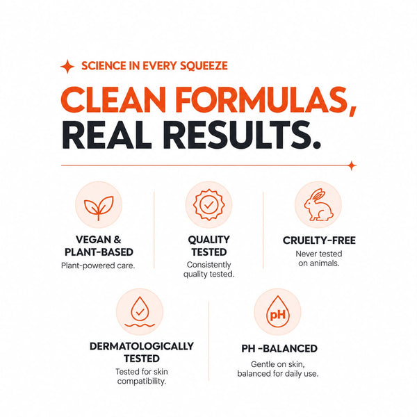 Orange Skincare clean beauty standards featuring vegan, cruelty-free, quality-tested and pH-balanced skincare